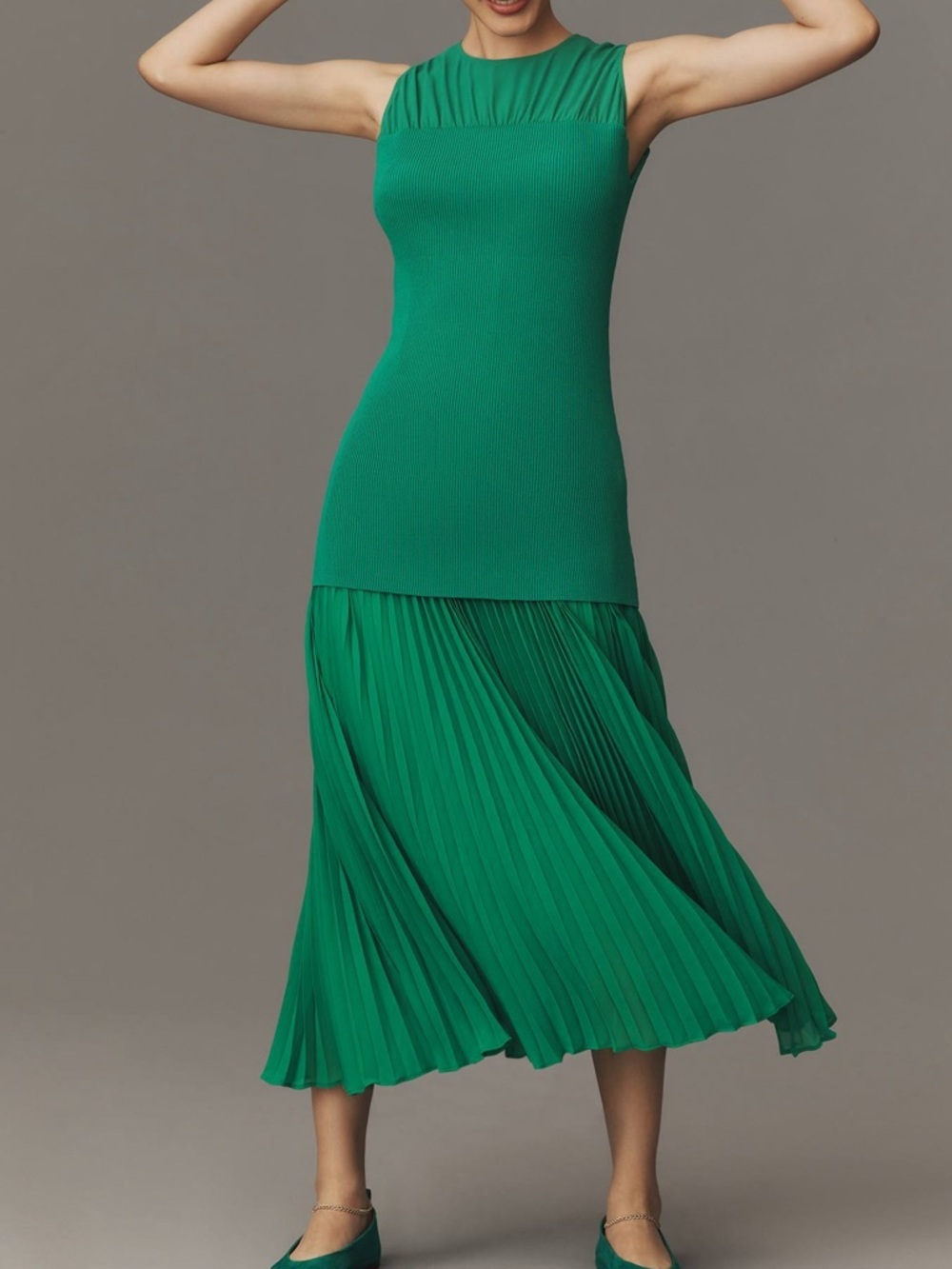 Mare Mare x Anthropologie Sleeveless Twofer Maxi Dress size M green knit pleat
